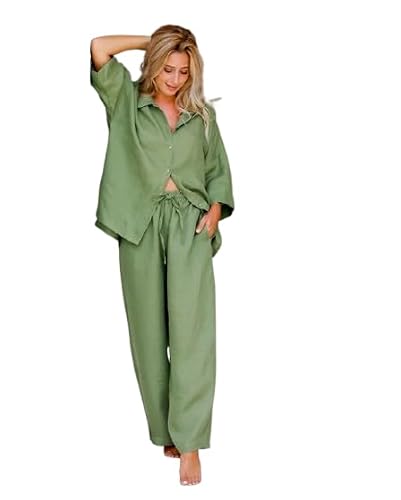 bellababebysk Luxury Nightsuit for Women | 100% Cotton | Cozy Nightdress | Pyjama Set | Cotton Sleepwear for Women | Size XS to 3XL | Soft Fabric | Long Sleeve PJs (Sage Green, S)