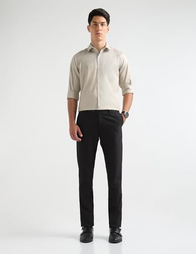 Arrow Men's Heathered Mid Rise Trousers (ARAKTR2082_Black_30)