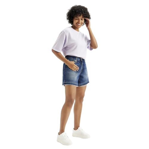 Women's Mid Rise Navy Relaxed Fit Denim Shorts