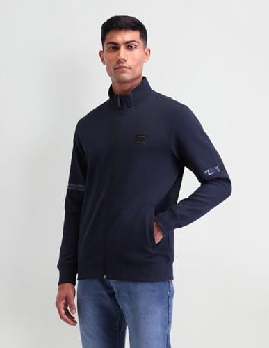 Arrow New York Mens Blue Solid High Neck Long Sleeve Casual Cotton Regular Fit Sweatshirt (ANAISS3923_Blue_S)