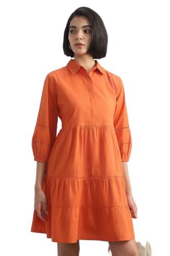 Women Orange Solid Casual Dress