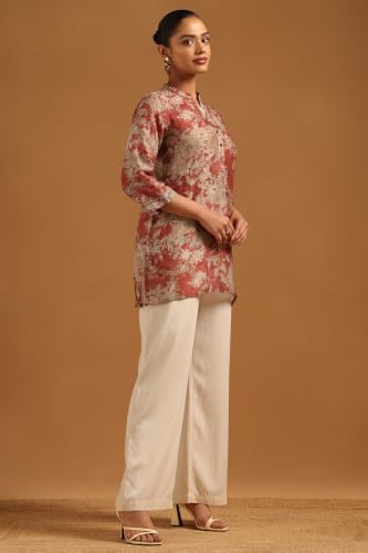 Soch Womens Brick Red Silk Berry Floral Tunic