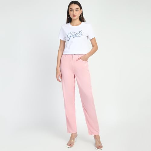GUESS Women's Pink Lyocell Solid Relaxed Fit Jeans