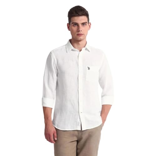 U.S. Polo Assn. Mens White Solid Collared Neck Long Sleeve Men's Casual Shirts (USSHTC0089_White_44)