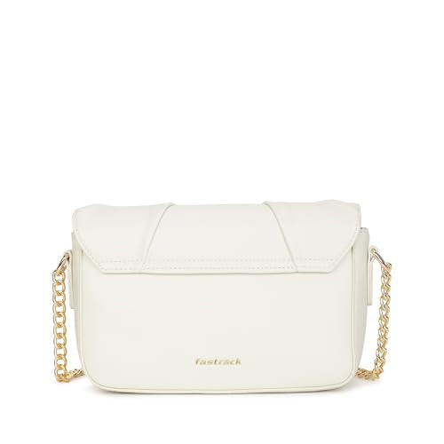 Fastrack CuddleKnot Sling | White Faux-Leather Women’s Handbag | Crossbody Sling with Chain Strap, Quilted Design & Dual Closure | Casual & Party Carry Bag