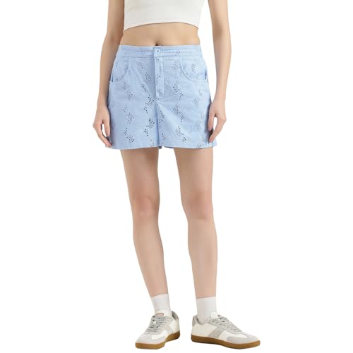 United Colors of Benetton Schiffli Embroidered Straight Fit Shorts (Size : 30) - 26P4WVNSH183I51B Blue