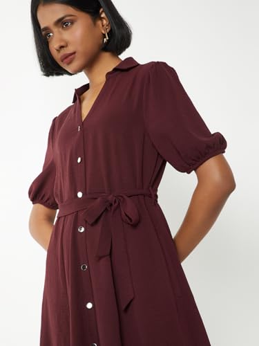 Max Women's Polyester A-Line Below The Knee Dress (DTI3905_Maroon