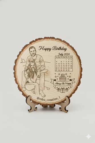 Natural Wooden Slice Photo Frame | 5 Inch Custom Photo Gift Item | Laser Engraved Natural Wood Slice with Stand | Handmade Personalized Gift for Wedding