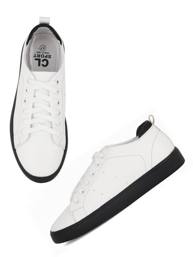 Carlton London Women White-Black Comfortable Lace-Up Snakeer with Heels, for for Casual, Walking & Daily Use (38)