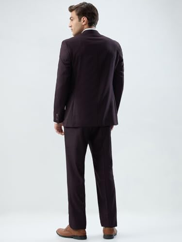 Raymond Men Contemporary Fit Checks Pattern Polyester Blend Notch Lapel Full Sleeve Formal Suit Maroon