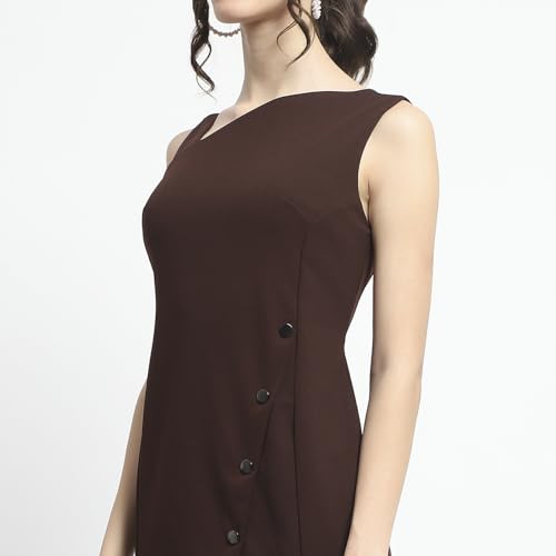 Madame Button Detailed Chocolate Brown Bodycon Knit Dress