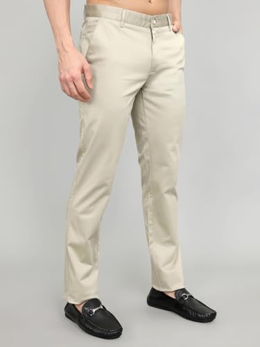 Monte Carlo Mens Slim Fit Solid Trouser |Solid Pattern Casual Trousers | Button Closure | Stylish & Comfortable Formal Trouser for Men's Beige 38