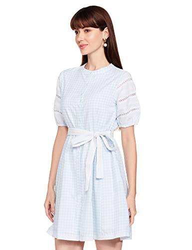 AND Women's Cotton A-Line Mini Dress (SS22AJ099DRY09_Blue_8)