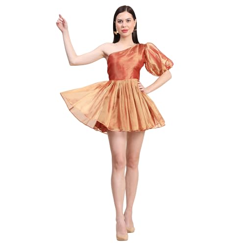 Laycra Women’s Silk Elegant Dress – Flattering Fit, Perfect for Weddings, Parties, and Formal Events (Size Medium) Orange Color