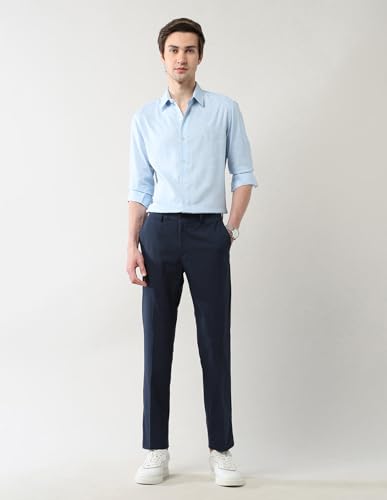 Arrow New York Men's Mid Rise Regular Fit Autoflex Trousers Navy