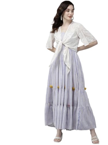 W for Woman Women's Viscose Light Purple Pom Dress Floor Length (21FEW16039-116511_Lavender_XS)