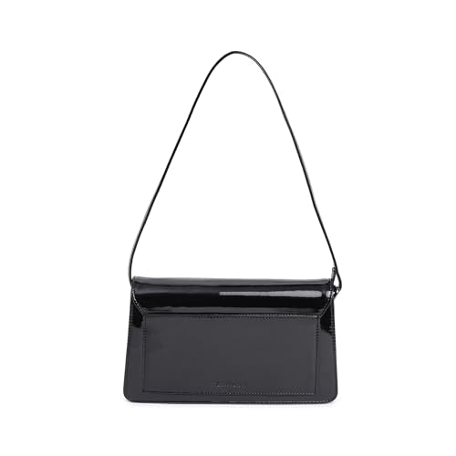 Fastrack Structured Shoulder Bag for Women | Party Bag for Ladies, Women | Stylish Glossy Bag Made of High Quality Fax Leather (Black)