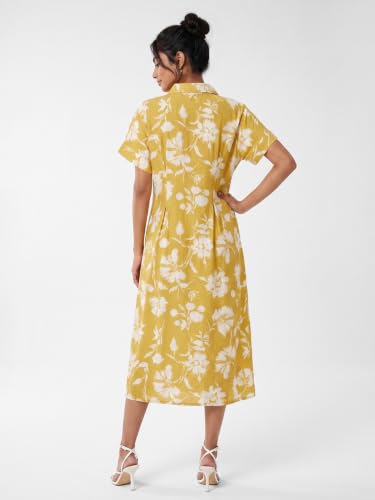 Max Women Printed Shirt Dress (Yellow_S)