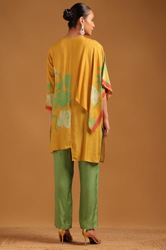 Soch Womens Mustard Muslin Botanical Co-ord Set With Hand Embroidery and Cutdana Details