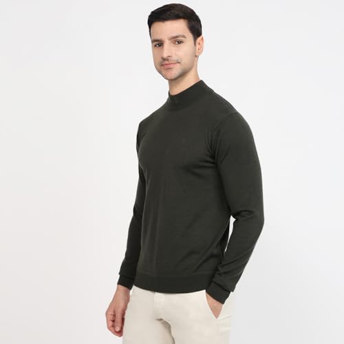 Raymond Men Contemporary Fit Solid Pattern Marino Wool Acryalic Blend Full Sleeve Turtle Neck Casual Sweater