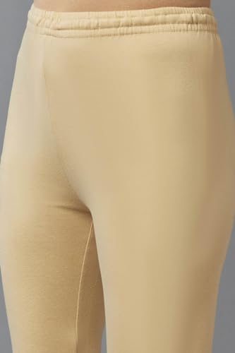 W for Woman Solid Knitted Cotton Churidar | Regular Fit Full Length Churidar Leggings for Women Combo Pack of 2 Beige