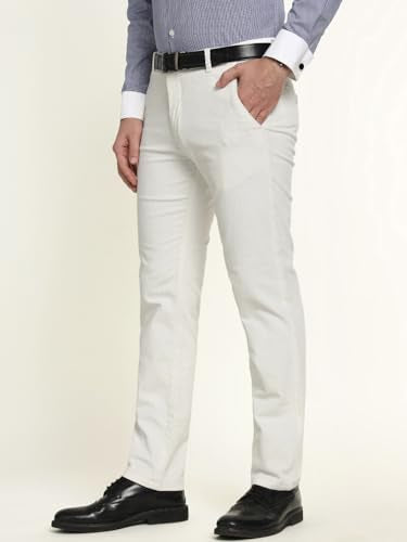 Hancock Men Cotton Solid Slim Fit Trousers White Size 38, Soft Breathable Fabric for All Day wear, smart fit for Everyday Styling, Durable Fabric with a Tailored Finish