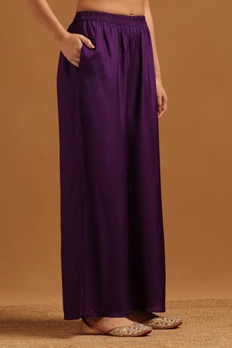 Soch Womens Purple Roman Silk Floral Salwar Suit With Cutdana