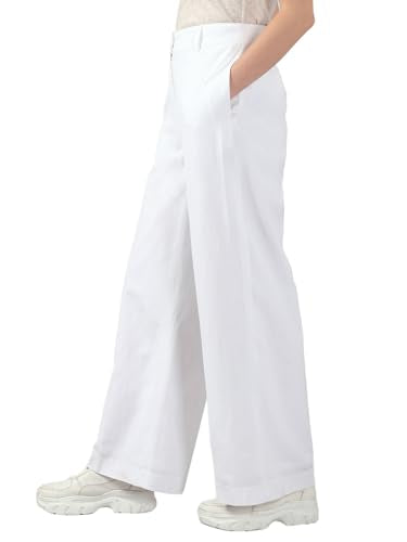 VERO MODA Women's Straight Fit High Rise White Pants