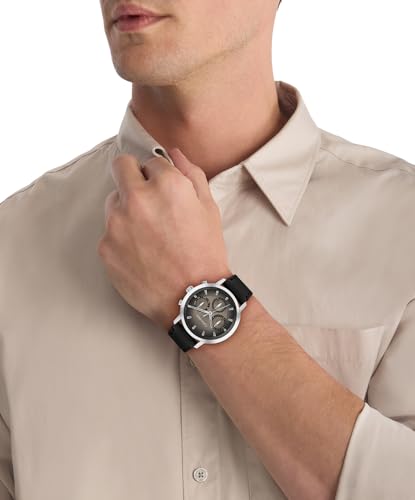 Calvin Klein Gauge Qtz Multifunction Sepia Round Dial Men's Watch|Black Leather Material|Black Color Band - 25200496