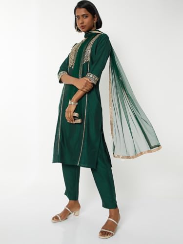 Max Women Embroidered Staright Kurta Set (Green_XXL)