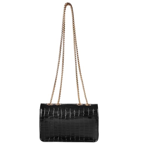Ceres Clutch Chain Shoulder Bag for Women, Crossbody Handbag with Zipper and Strap, Black