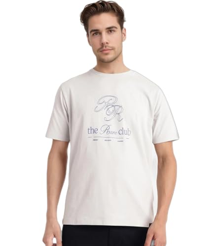 RARE RABBIT Men's Vin Dusky Grey Cotton Plain Regular Fit Half Sleeve Crew Neck T-Shirt