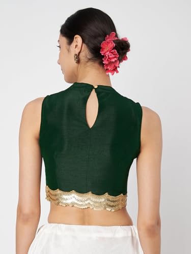 studio rasa Women's Silk Blend Embellished Readymade Blouse for Wedding Festive (TPWC425BL22S_Green_Small)