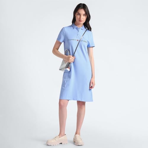 Tommy Hilfiger Blue Solid Polo Collar Short Sleeves Women Polo Dress (XL) - S24HWDR026