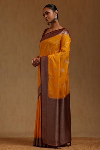 Soch Womens Mustard Viscose Silk Floral Zari Woven Saree