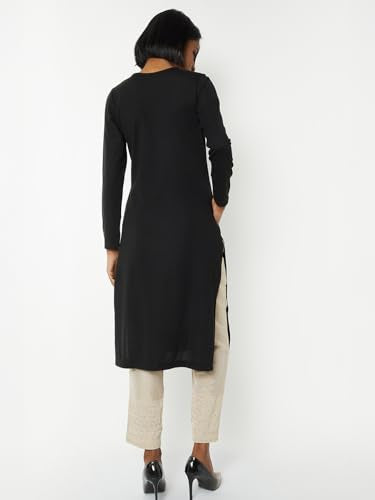 Max Women Knit Straight Winter Kurta(Black_XL)