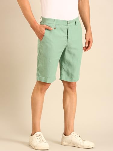 Linen Club Men's Linen Mint Green Solid Contemporary Fit Casual Shorts (Size:30)