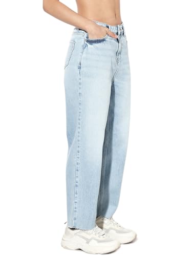 ONLY Women's Straight Fit High-Rise Blue Jeans