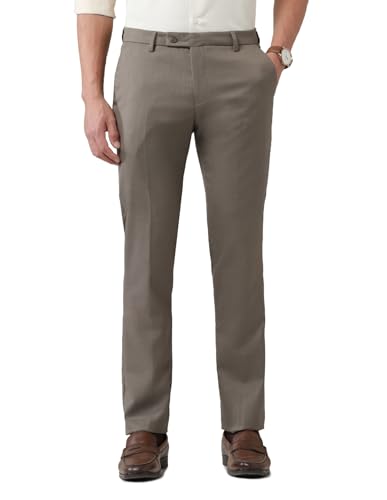 Arvind Grey Solid Slim Fit Dobby Trousers