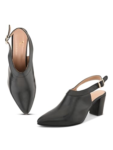 XE Looks Black Slingback Heels | Pointed-Toe Design | Adjustable Strap |Comfortable & Trendy Cushioned Footbed Heels for Girl & Women