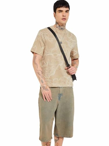 Max URB_N Men Printed T-Shirt(Beige_XXL)