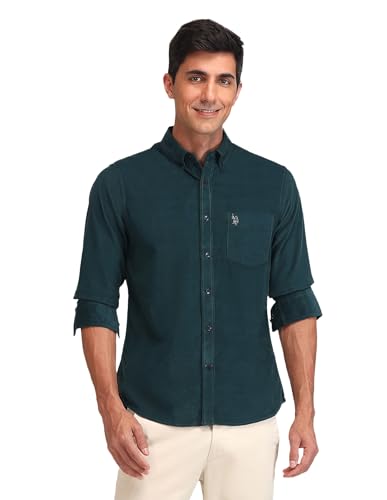 U.S. POLO ASSN. Tailored Fit Corduroy Shirt (USSHT2407_Dark Green_48)