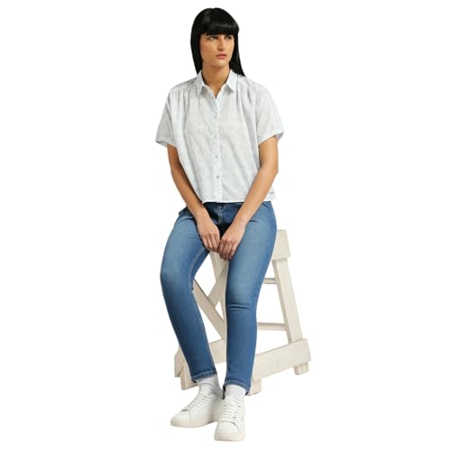 Pepe Jeans Women's Floral Relaxed Fit Shirt (PL304901_Blue