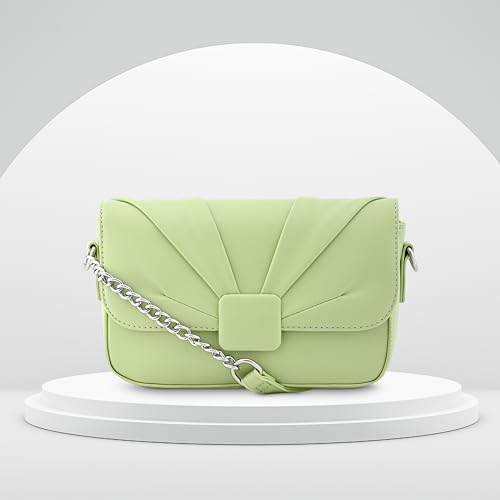 Fastrack Sling Bag for Women | Semi PU Handbag with Top Zipper & Button Flap Closure | Stylish Crossbody with Chain Sling Strap for Casual & Party Use