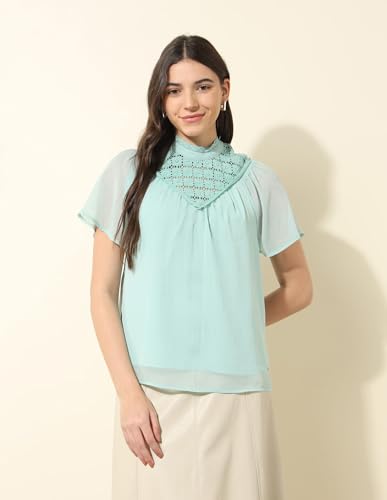 U.S. POLO ASSN. Women Lace Detailed Top (UWAW24TOP213_Blue_S)