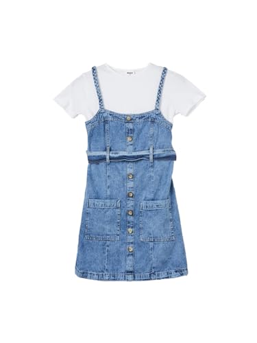 Max Girls Washed Denim Dungaree Dress with T-Shirt (Blue_9-10 Y)
