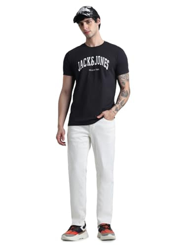 Jack & Jones Men Solid Cotton Blend Slim Fit Low Rise White Jeans