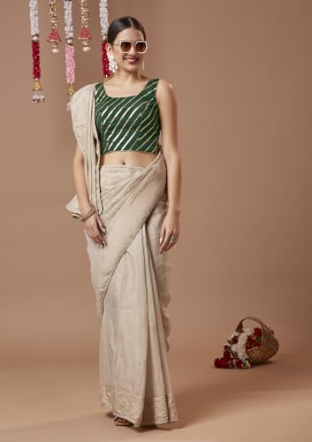 SALWAR STUDIO Green Georgette Sleeveless Readymade Blouse