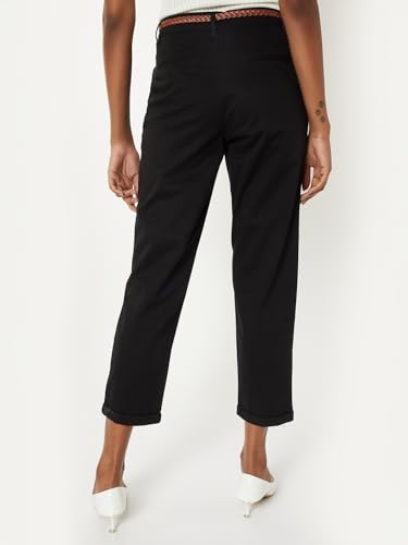 Women Solid Trousers with Braided Belt