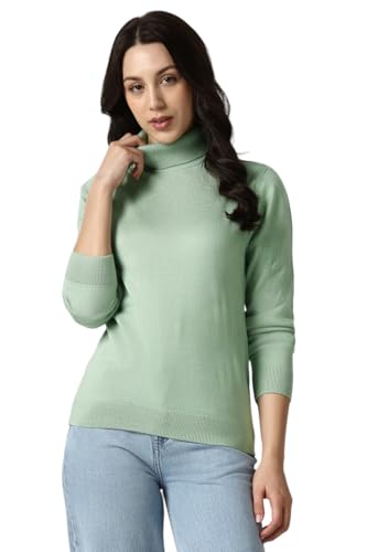Van Heusen Women's Acrylic Turtle Neck Sweater (VWSWURGF121403_Light Green